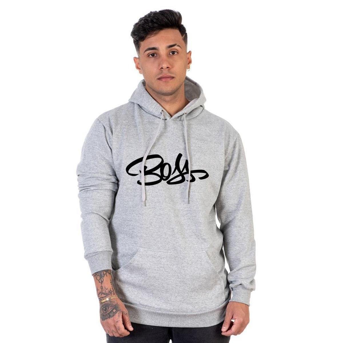 boss grey moletom com capuz