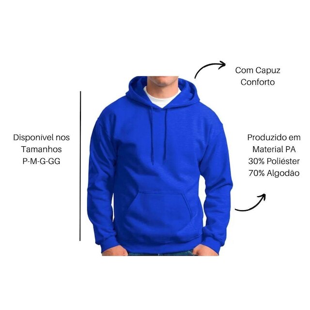 Moletom Blusa Abrigo Tradicional Modelo Canguru Com Capuz E Bolso Liso Macio Frio Inverno