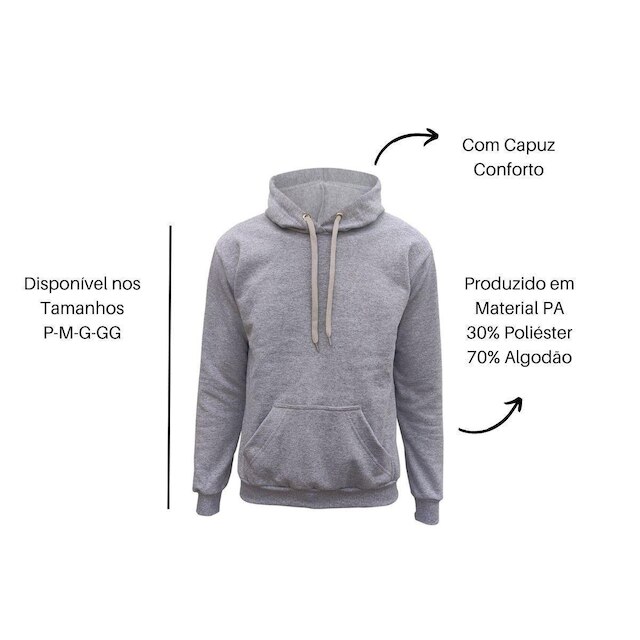 Moletom Blusa Abrigo Tradicional Modelo Canguru Com Capuz E Bolso Liso Macio Frio Inverno