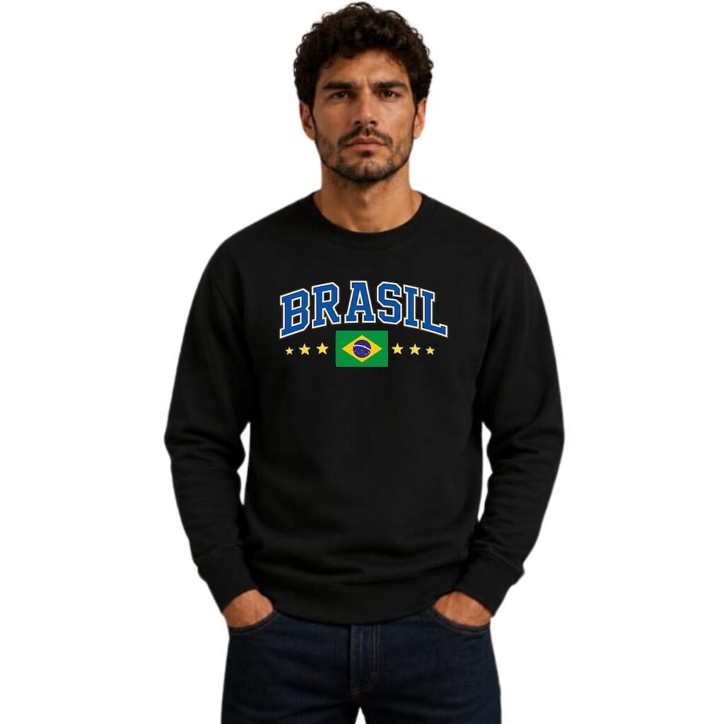 Moletom Brasil Gola Careca Masculino Casual