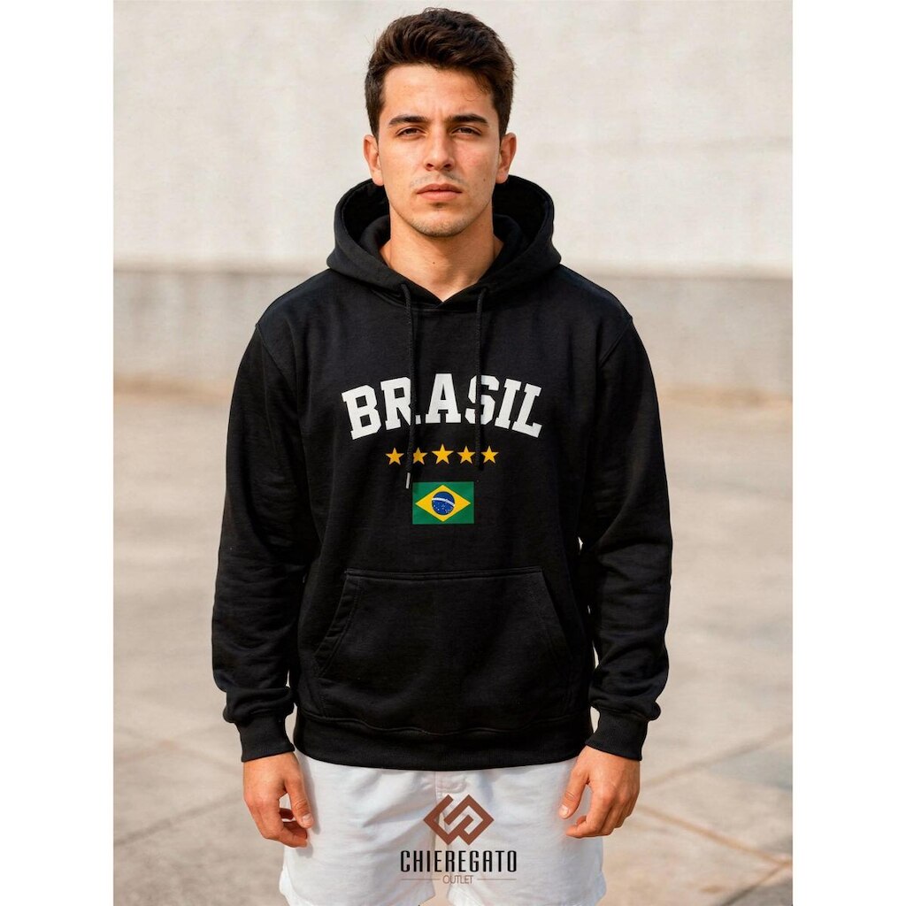 Moletom Brasil Masculino Feminino Casaco Canguru Com Capuz