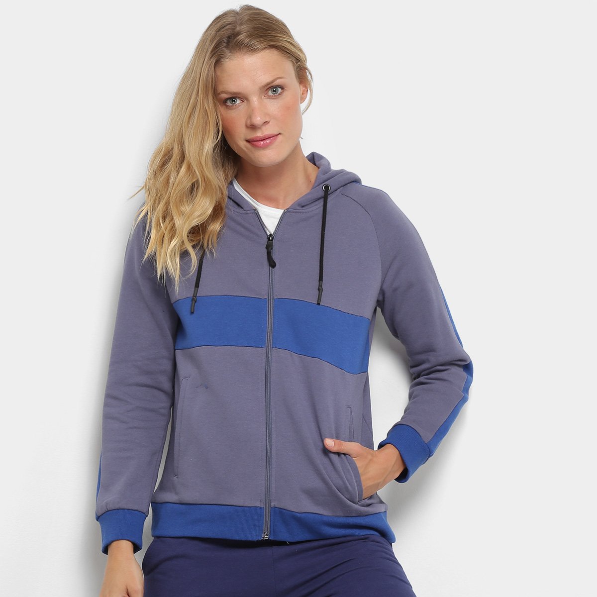colorblock zip moletom com capuz