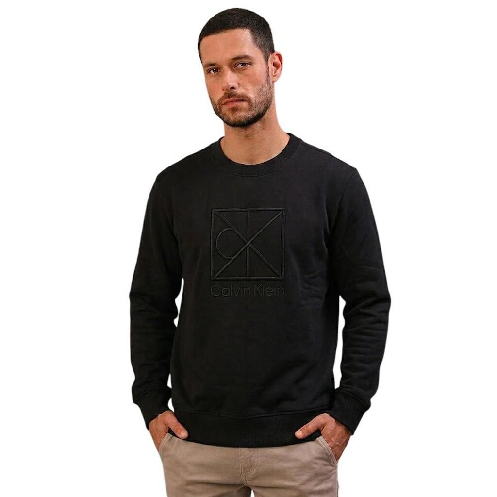 Moletom Calvin Klein Emblema CK Bordado Preto Masculino