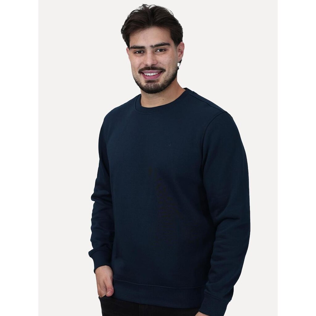 Moletom Calvin Klein Jeans Crewneck CK Logo Embroidered Azul Marinho