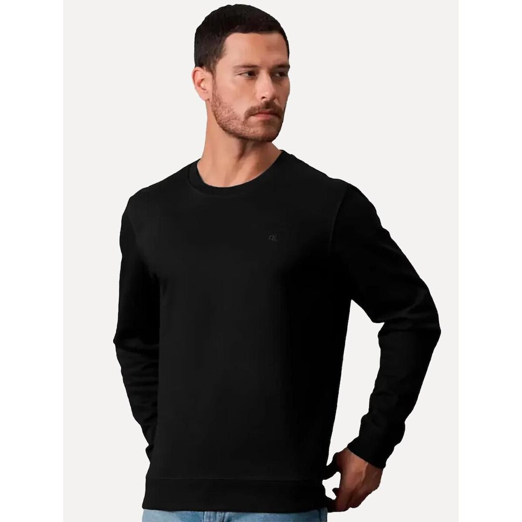 Moletom Calvin Klein Jeans Crewneck CK Logo Embroidered Preto