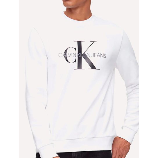 Moletom Calvin Klein Jeans Masculino Crewneck Issue Monograma Branco