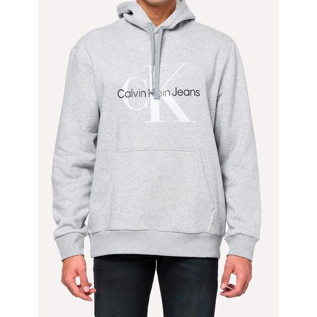 Moletom Calvin Klein Jeans Masculino Hoodie Issue Monograma Cinza Mescla