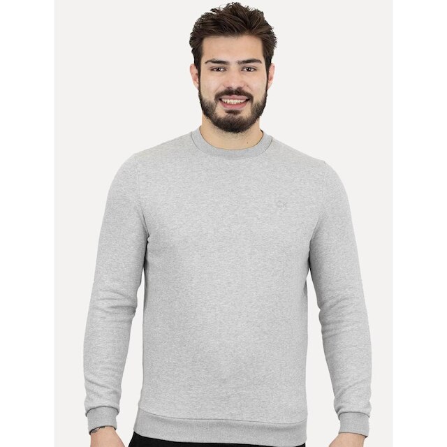 Moletom Calvin Klein Jeans Masculino Upper CK Bordado Cinza Mescla
