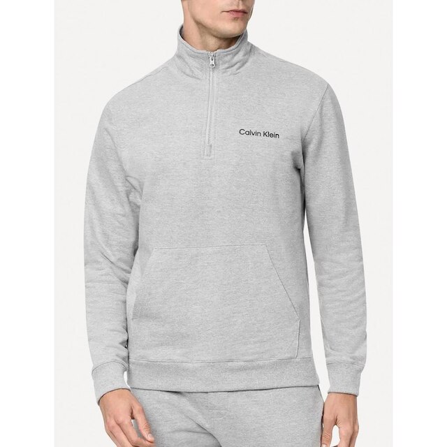 Moletom Calvin Klein Loungewear Masculino Half Zip Modern Logo Cinza Mescla