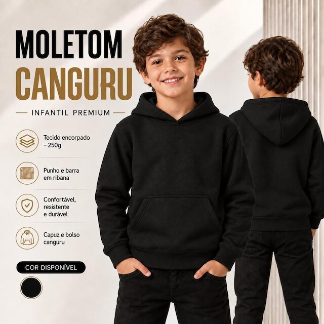 Moletom Canguru Algodão Infantil 2 ao 16 Anos Unissex Com Capuz e Bolso Otimo Para Escola Creche