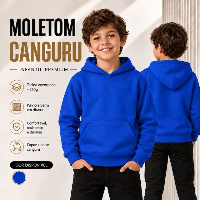 Moletom Canguru Algodão Infantil 2 ao 16 Anos Unissex Com Capuz e Bolso Otimo Para Escola Creche