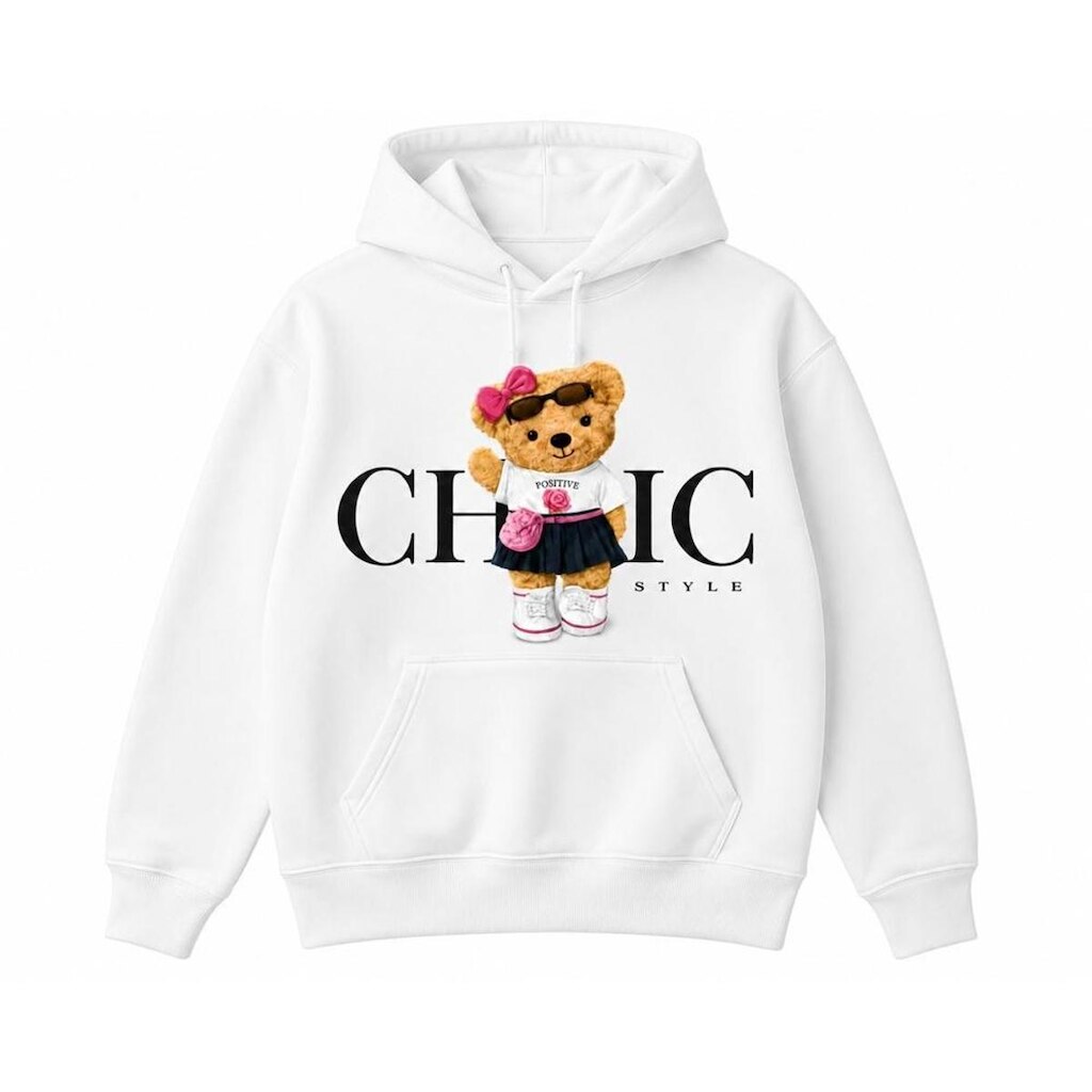Moletom Canguru Feminino Algodao Flanelado Menina Estampa Ursinho Com Bolso Capuz Escola Passeio