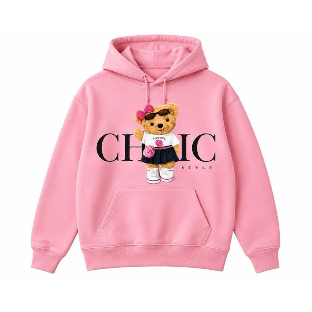Moletom Canguru Feminino Algodao Flanelado Menina Estampa Ursinho Com Bolso Capuz Escola Passeio