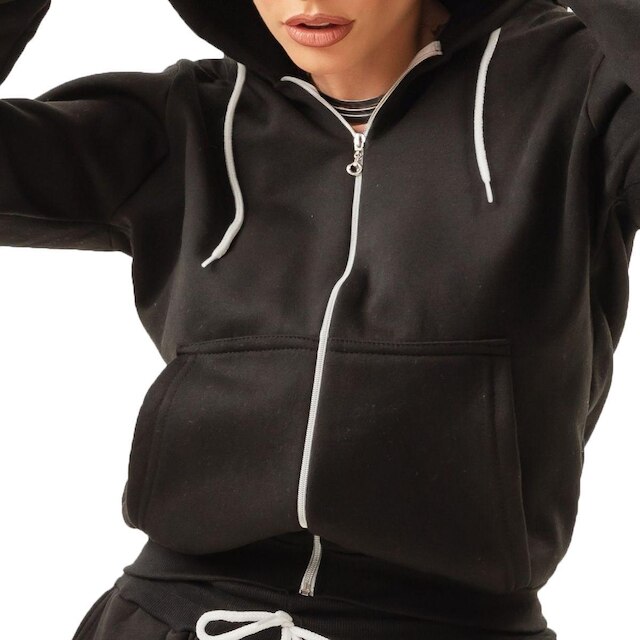 Moletom Canguru Feminino Blusa De Frio Lisa Básica Com Ziper