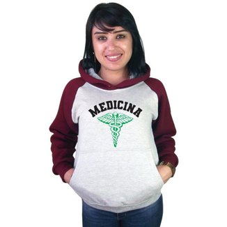 Moletom Canguru Feminino Raglan Faculdade Curso Medicina