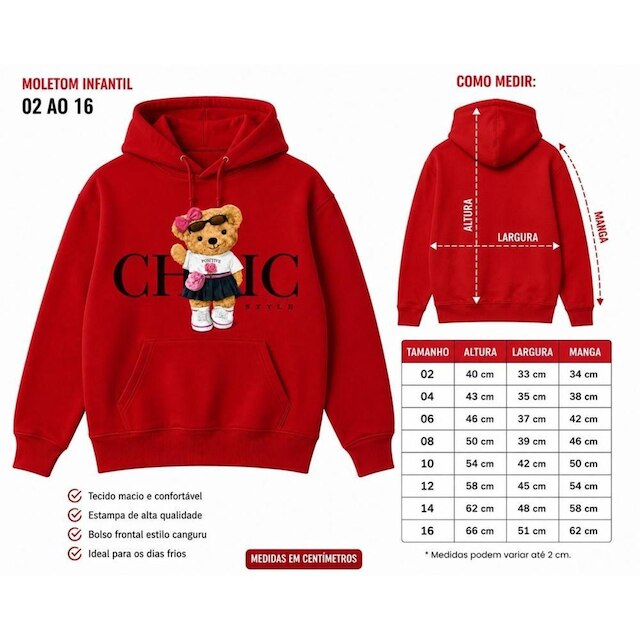 Moletom Canguru Infantil Algodao Flanelado Menina Estampado