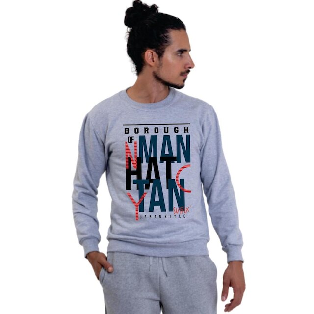 MOLETOM CARECA BRANCO ESTAMPADO MANHATTAN