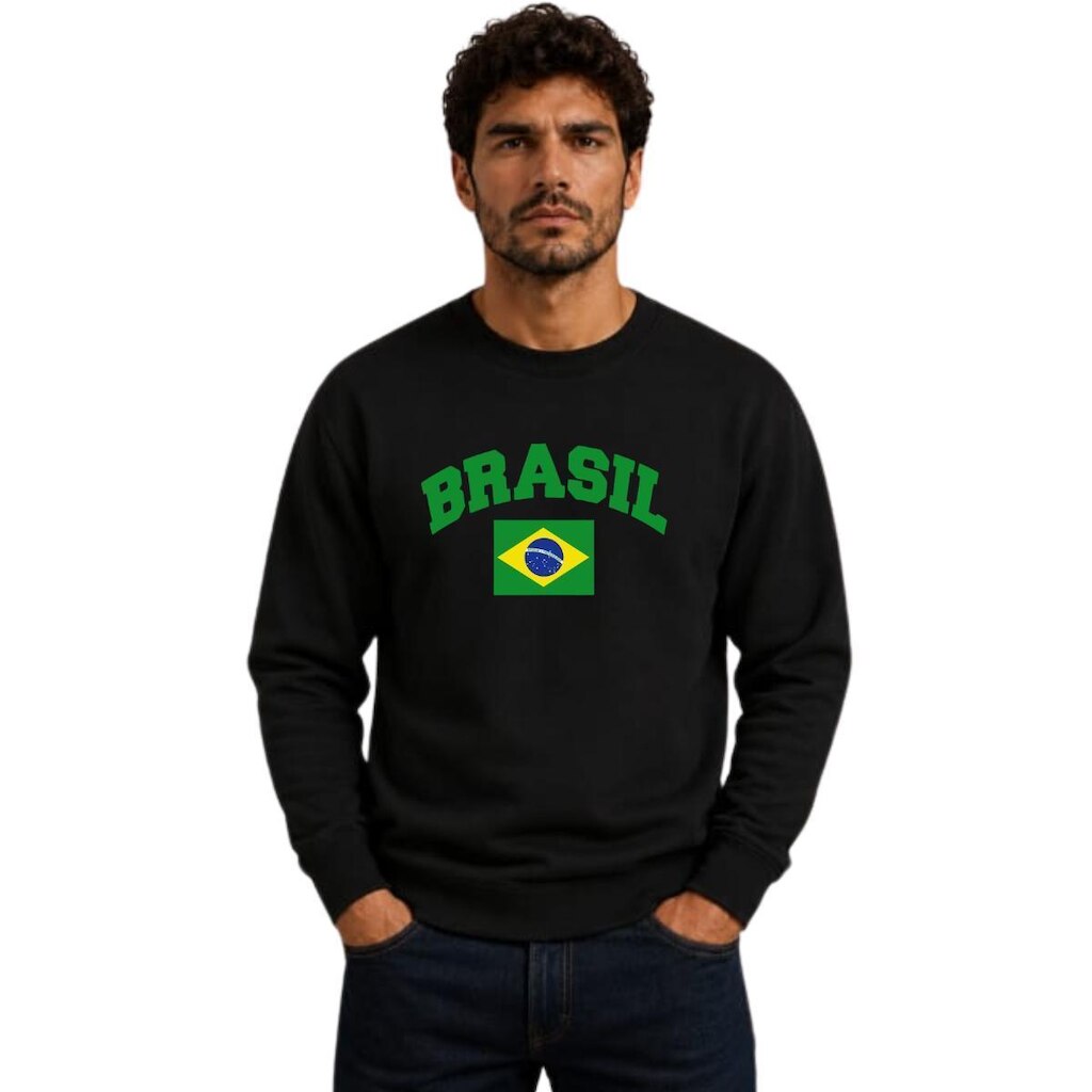 Moletom Careca Brasil Verde Estiloso Moderno Torcedor Brasileiro