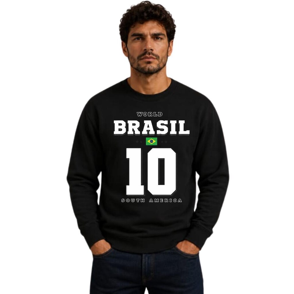 Moletom Careca Estampa Brasil 10 Copa Fut Moderno