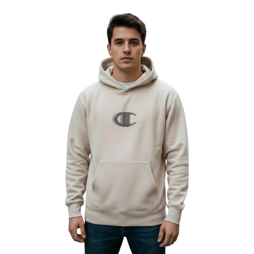 Moletom Champion Tech Hoodie Motion Logo Autumn Bege