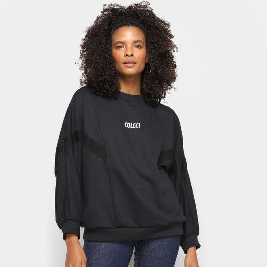 Moletom Colcci Básico Manga Ampla Morcego Feminino - Preto