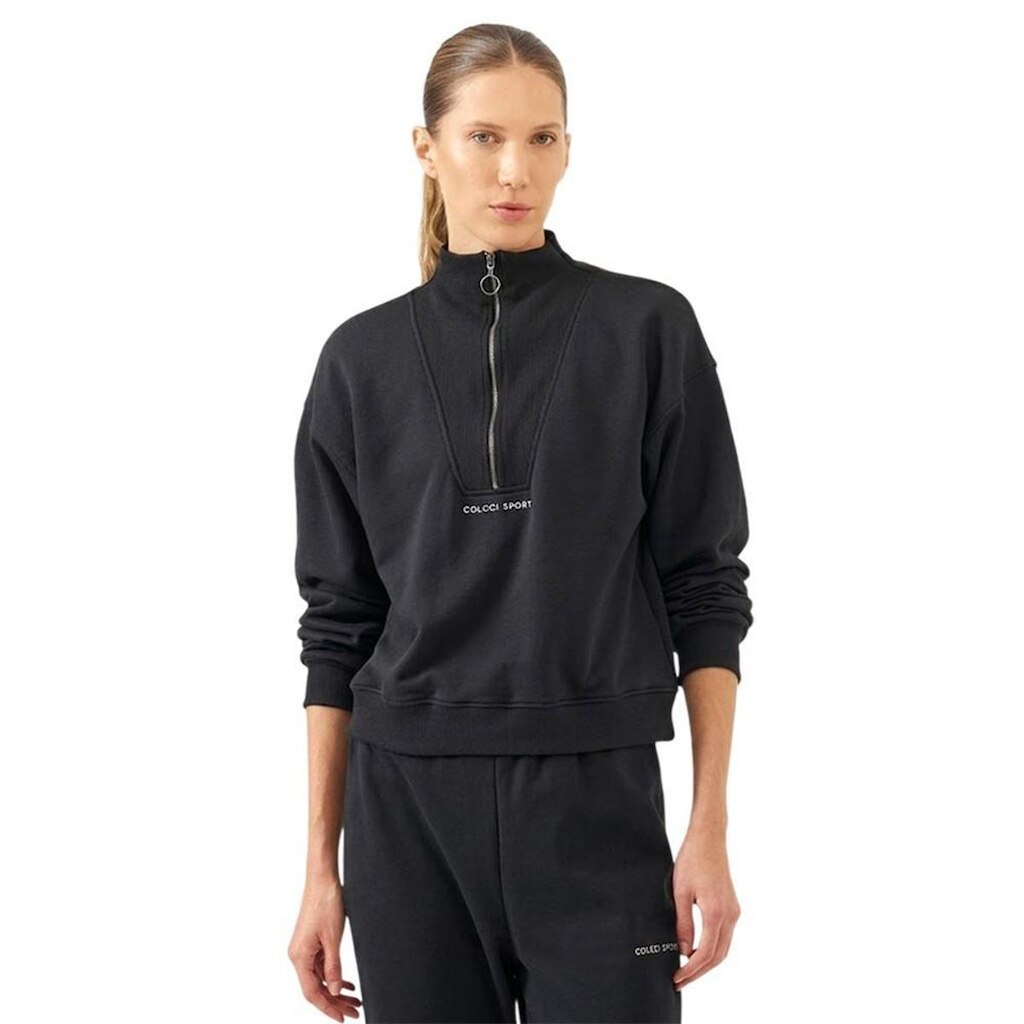 Moletom Colcci Cropped Com Zíper Frontal Preto Feminino