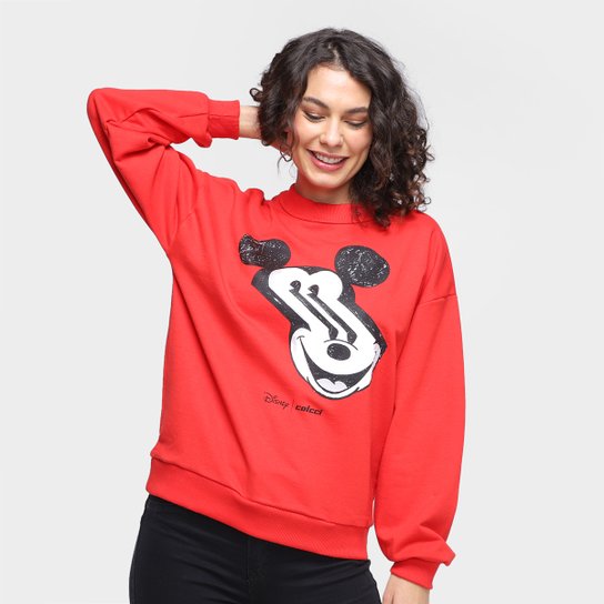 Moletom Colcci Disney Mickey Distortion Feminino - Vermelho