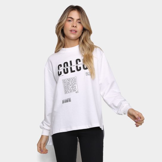 Moletom Colcci Fraldado Logo Feminino - Off White