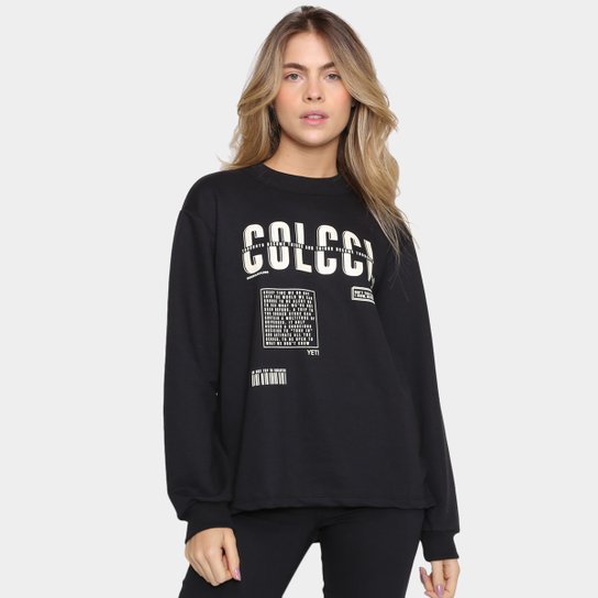 Moletom Colcci Fraldado Logo Feminino - Preto