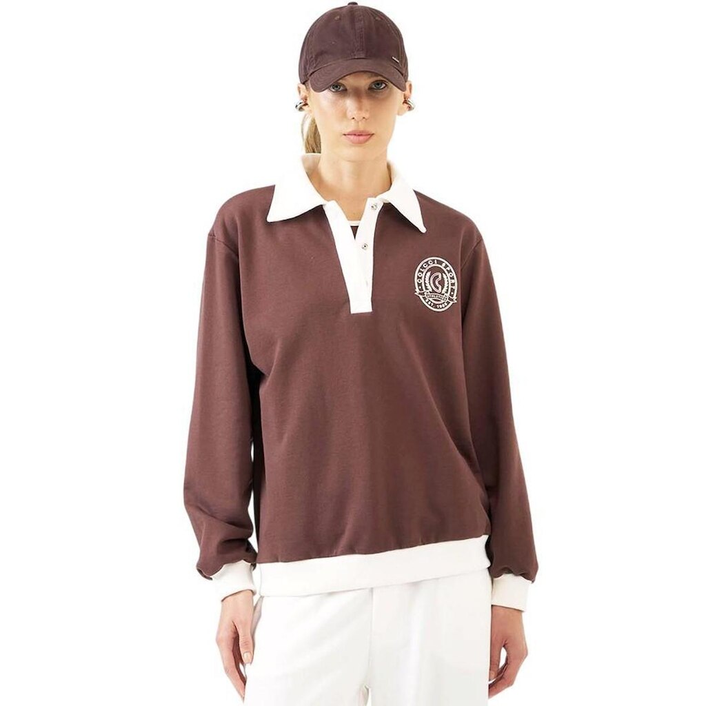 Moletom Colcci Polo Com Gola Contrastante Marrom Terreux Feminino