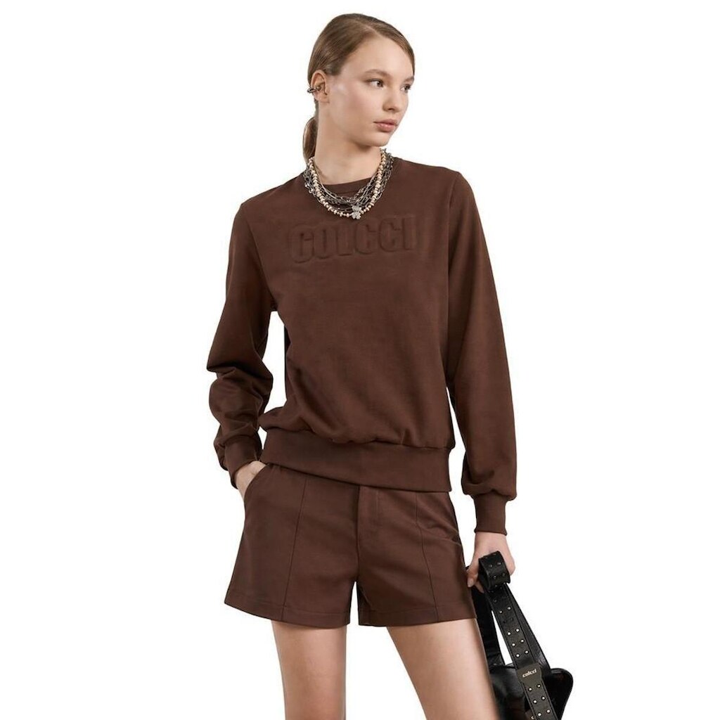 Moletom Colcci Reto Com Logo Em Relevo Marrom Beaten Brown Feminino