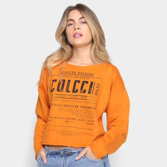 Moletom Cropped Colcci Terra Longo Feminino - Laranja