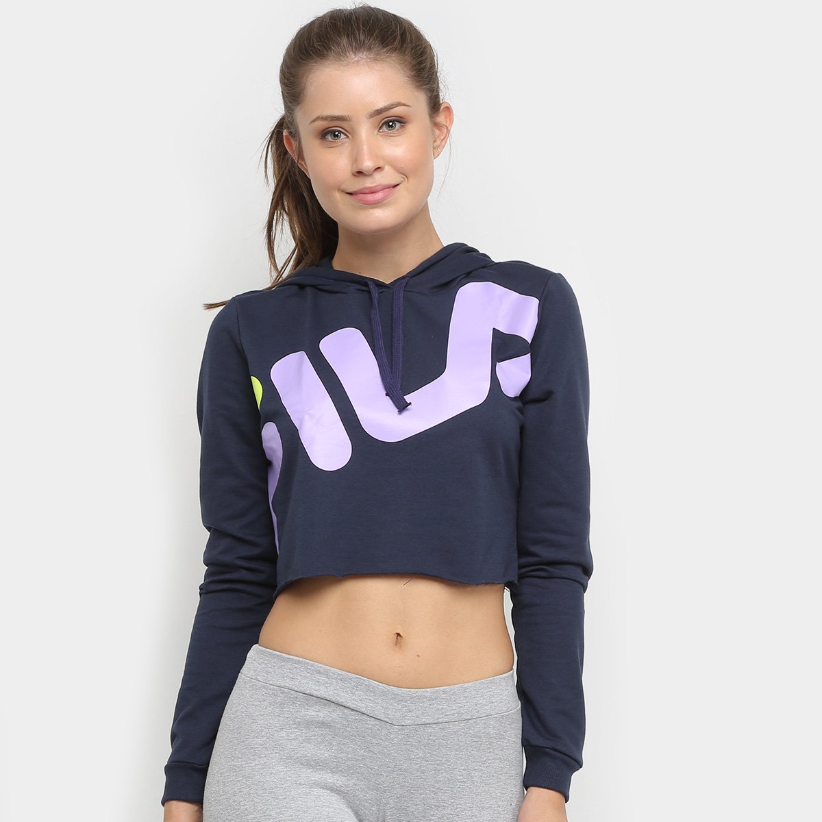 Moletom Cropped Fila Easy Feminino - Marinho+Lilás Menor preço em Moletom Cropped Fila Easy Feminino - Marinho+Lilás