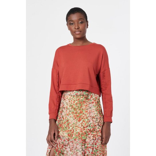 Moletom Cropped Manga Longa - G - Terracota