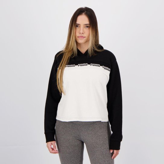 Moletom Cropped Puma Amplified TR Feminino Preto e Branco - Preto