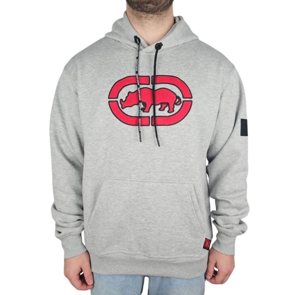 Moletom Ecko Canguru Fechado Logo Frontal Cinza Mescla