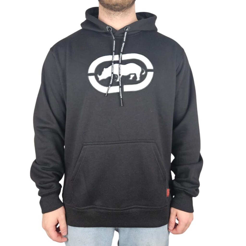 Moletom Ecko Canguru Fechado Logo Frontal Preto