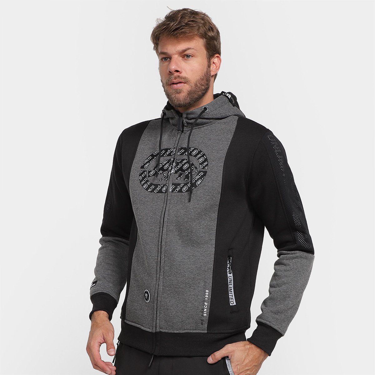 Moletom Ecko Estampado Com Capuz Masculino - Preto+Grafite Menor preço em Moletom Ecko Estampado Com Capuz Masculino - Preto+Grafite