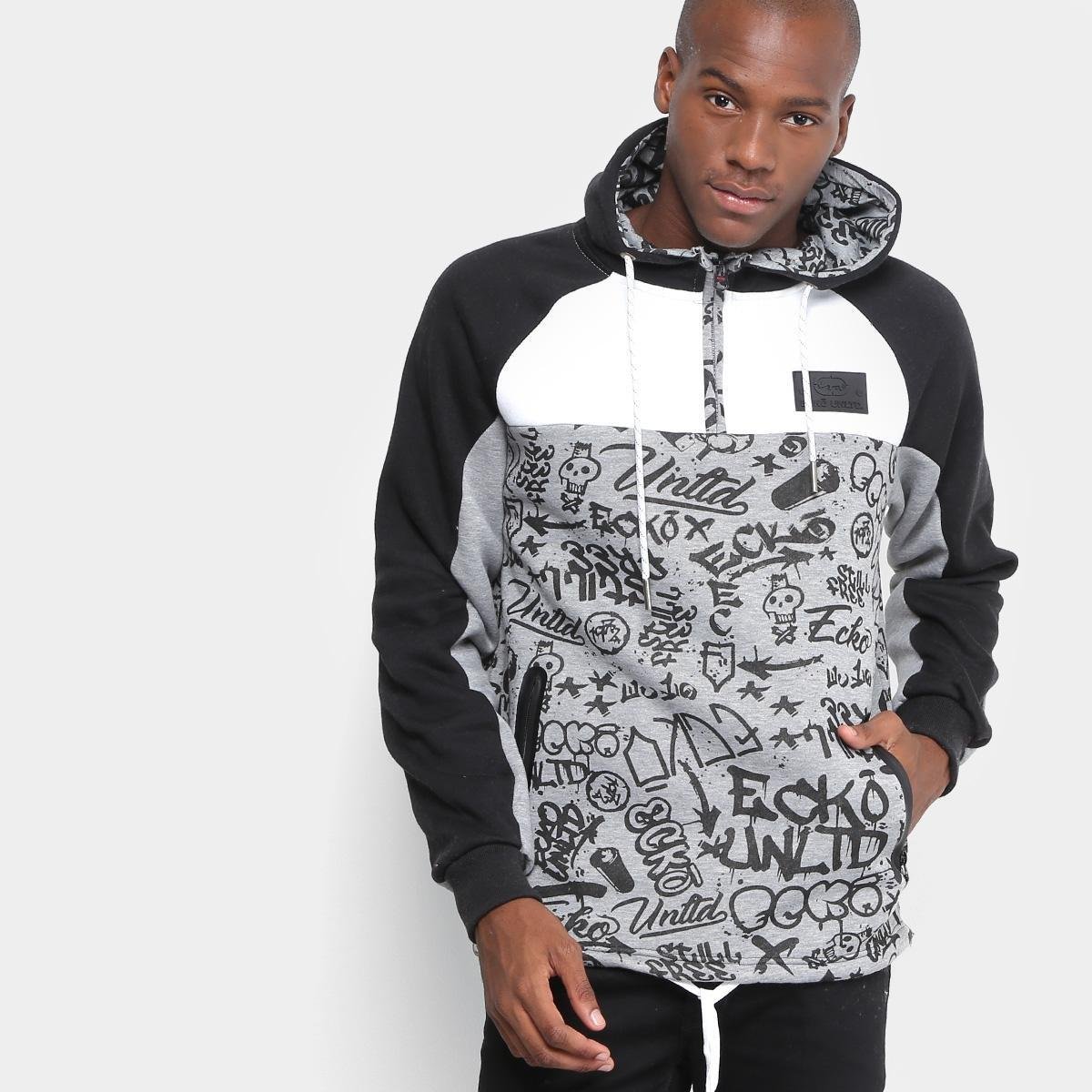 Moletom Ecko Fechado Alongado Masculino - Branco Menor preço em Moletom Ecko Fechado Alongado Masculino - Branco