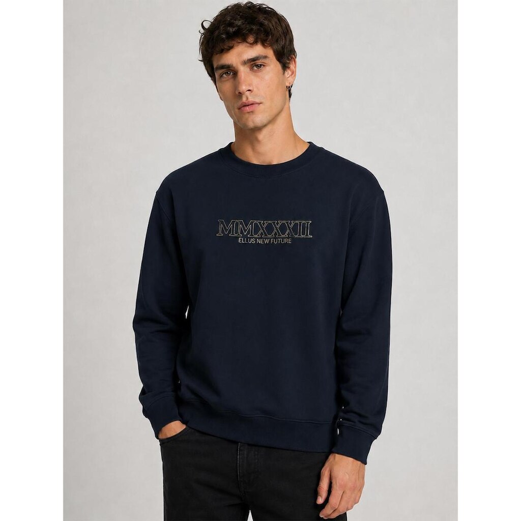 Moletom Ellus Masculino Crewneck Fleece New Future Azul Marinho