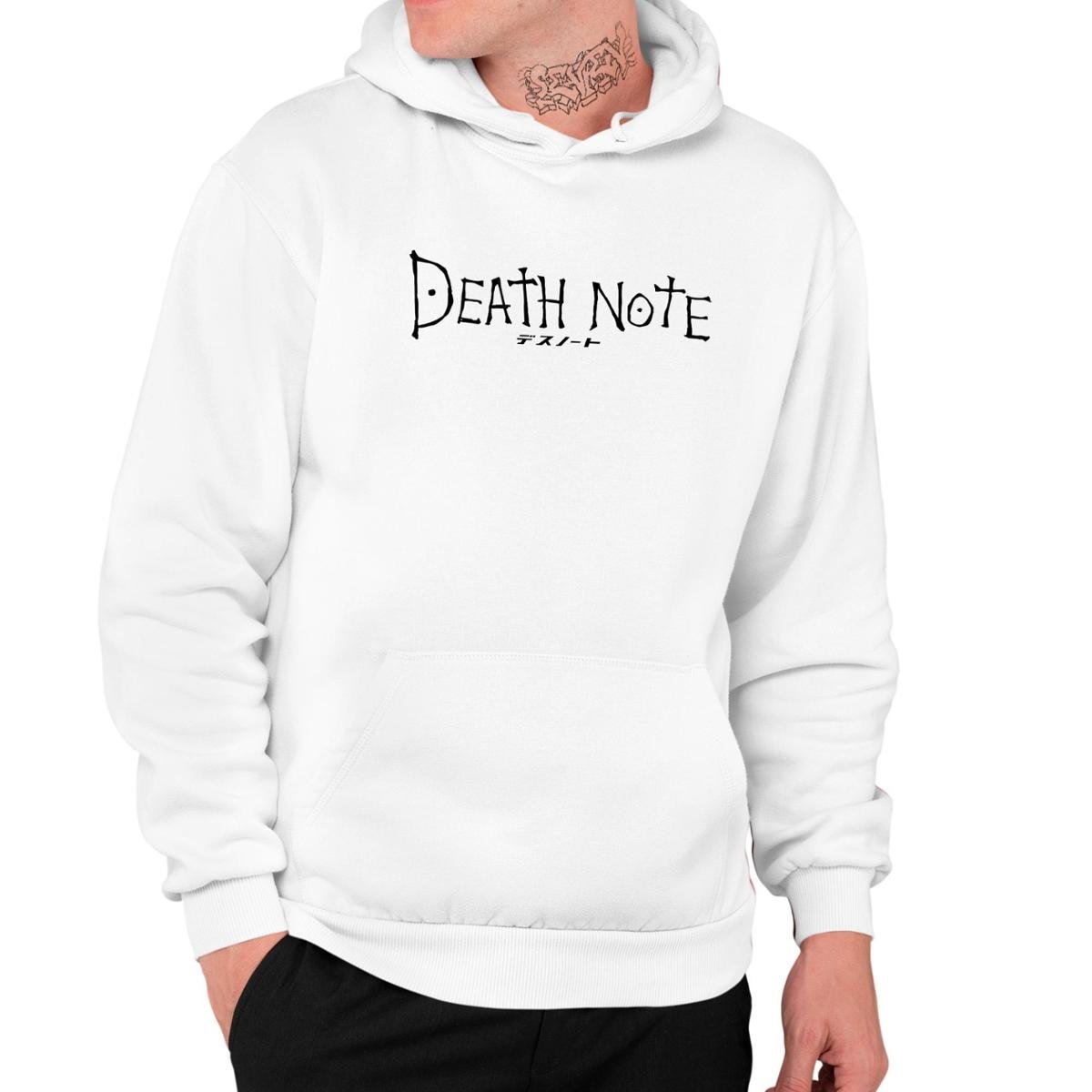 Moletom Estampado Estilo Canguru Unissex Death Note Anime - Branco Menor preço em Moletom Estampado Estilo Canguru Unissex Death Note Anime - Branco