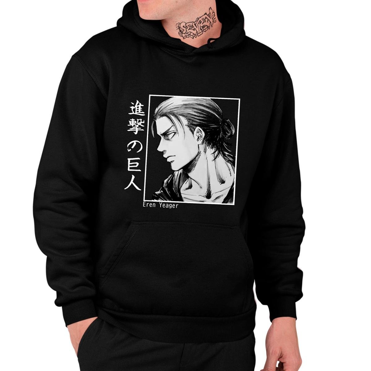 Moletom Estampado Unissex Eren Yeager Attack On Titan - Preto Menor preço em Moletom Estampado Unissex Eren Yeager Attack On Titan - Preto