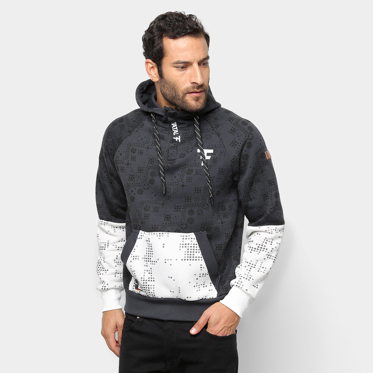 Moletom Fatal Capuz Bolso Canguru Masculino - Cinza Menor preço em Moletom Fatal Capuz Bolso Canguru Masculino - Cinza