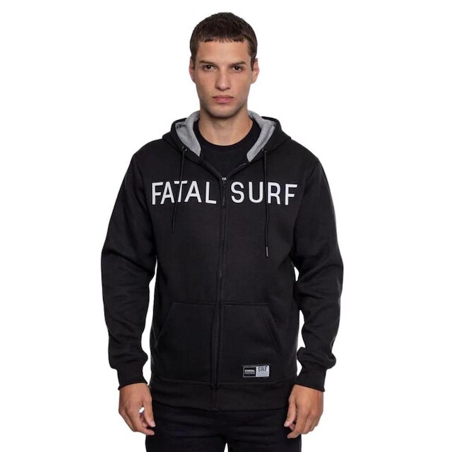 Moletom Fatal Logo 3D Canguru Aberto Preto