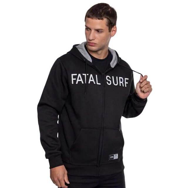 Moletom Fatal Logo 3D Canguru Aberto Preto