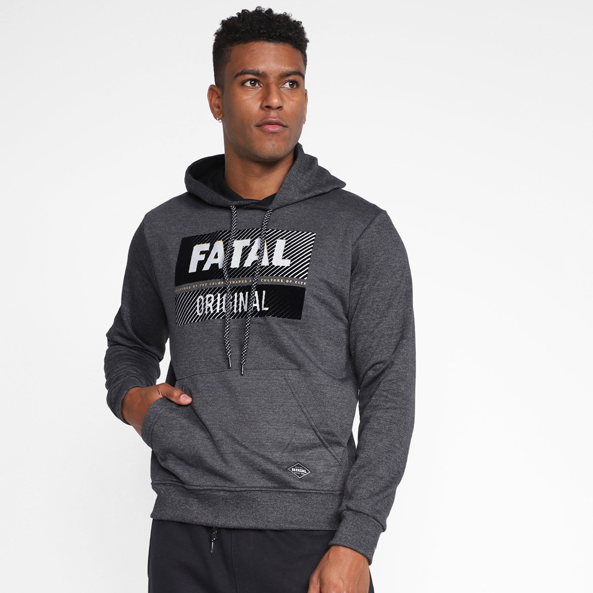 Moletom Fatal Surf Canguru Masculino - Preto+Cinza Menor preço em Moletom Fatal Surf Canguru Masculino - Preto+Cinza