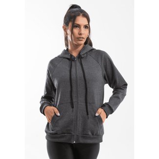 Moletom Feminina Capuz Bolso Canguru Manga Raglan Aberta Com Ziper