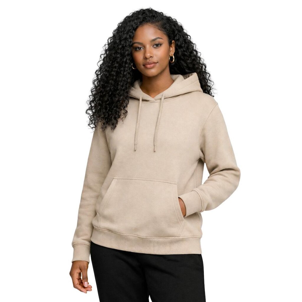 Moletom Feminino Blusa de Frio Liso Com Capuz E Bolso Canguru Relaxado
