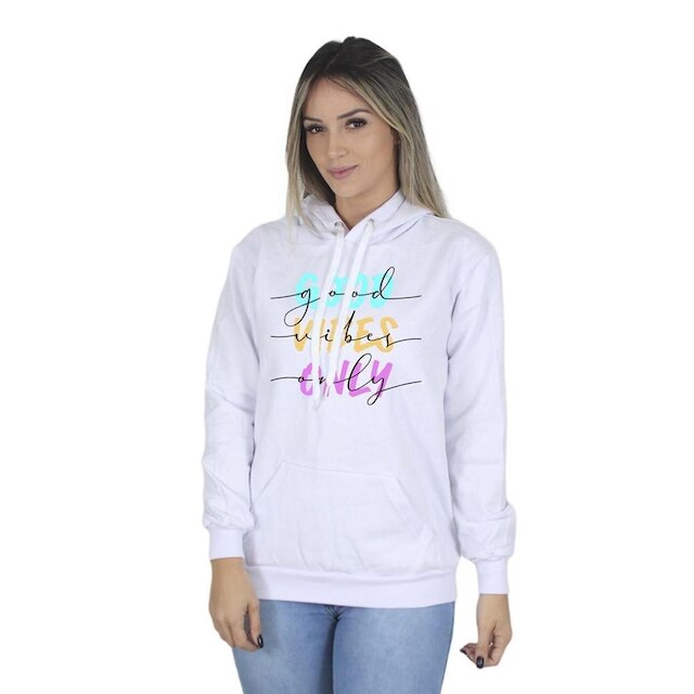 Moletom Feminino Blusa Moderna Casual Com Bolso Canguru
