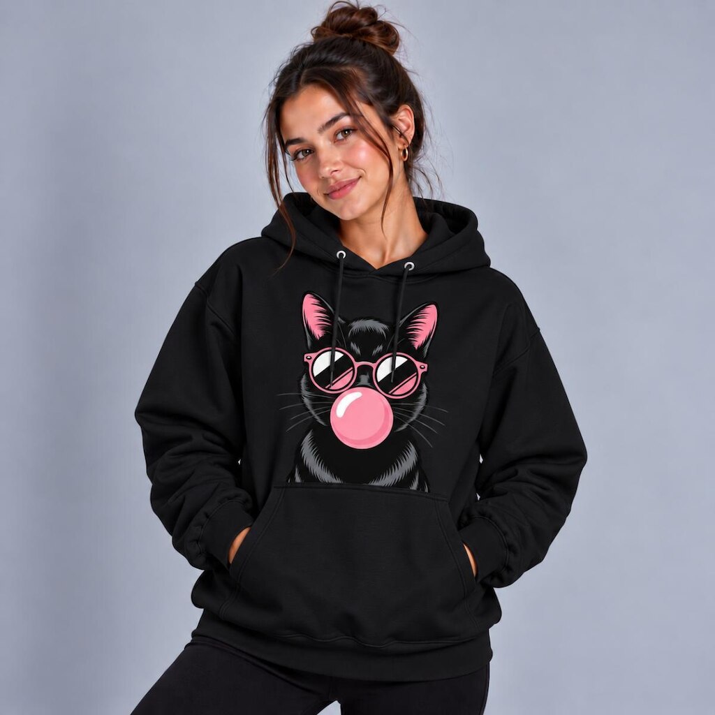 Moletom Feminino Canguru Gatinho Fofo Estampa